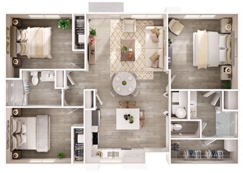 Floor plan for 3 beds, 2 baths, 1252 sqft